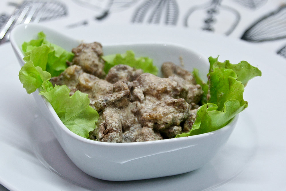 Куриная печень с грибами