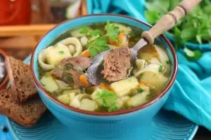 Домашний супчик с макаронами и печенью